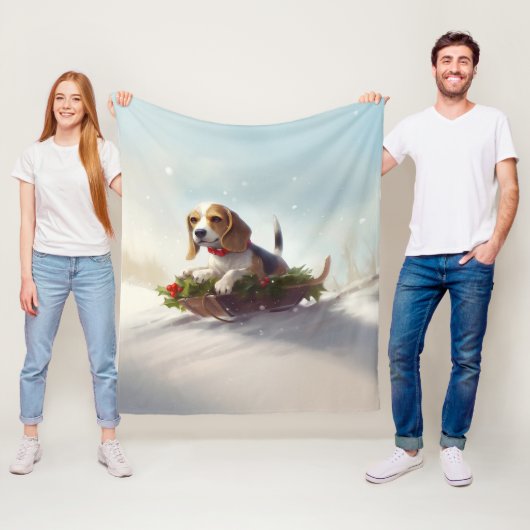 ビーグルのクリスマス雪の冬 フリースブランケット (インサイチュ)