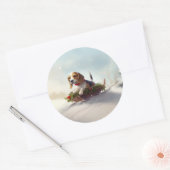 ビーグルのクリスマス雪の冬 ラウンドシール (封筒)