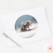 ビーグルのクリスマス雪の冬 ラウンドシール (封筒)
