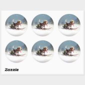 ビーグルのクリスマス雪の冬 ラウンドシール (シート)