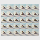 ビーグルのクリスマス雪の冬 ラッピングペーパー (フラット)