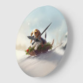 ビーグルのクリスマス雪の冬 ラージ壁時計 (傾斜)