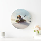 ビーグルのクリスマス雪の冬 ラージ壁時計 (ホーム)