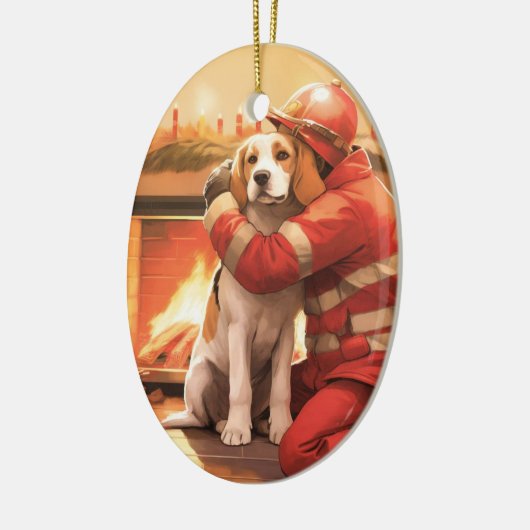 ビーグルのクリスマス、犬の消防士の恋人のためのギフト セラミックオーナメント (左)