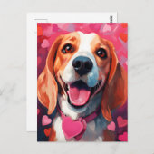 ビーグルのバレンタインデー ポストカード (正面/裏面)