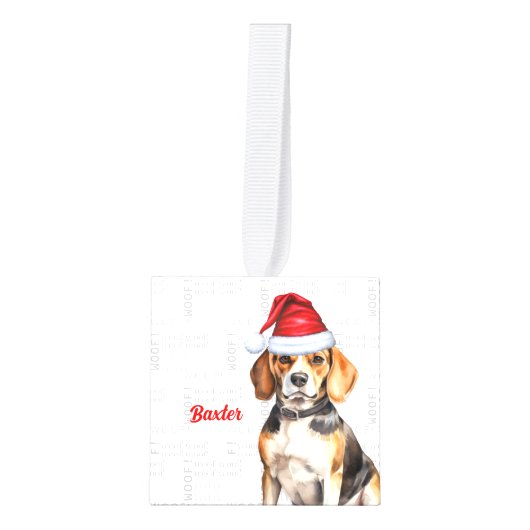 ビーグルの名前2つの写真クリスマスホリデー キューブオーナメント (正面)