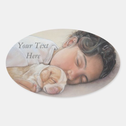 ビーグルの子犬と児童現実主義者のポートレート絵画ズ 楕円形シール (正面)