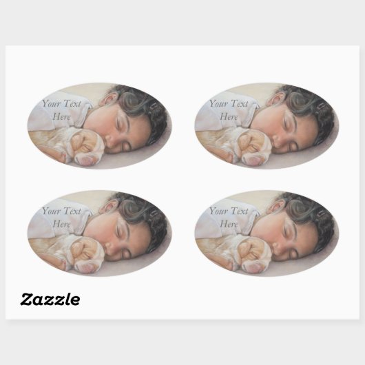 ビーグルの子犬と児童現実主義者のポートレート絵画ズ 楕円形シール (シート)