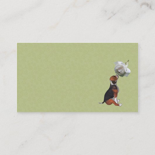 ビーグルの子犬の白いバラかわいい名刺 名刺 (裏面)