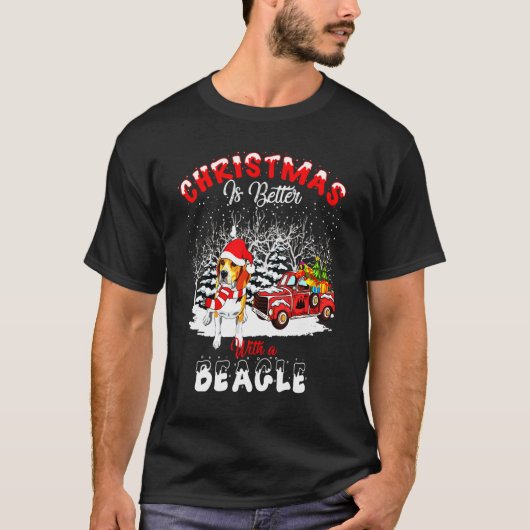 ビーグルの方が良い犬のライトツリークリスマス Tシャツ (正面)