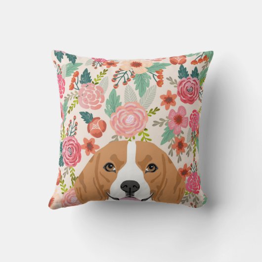 ビーグルの花のぞき犬かわいい犬の枕 クッション (裏面)