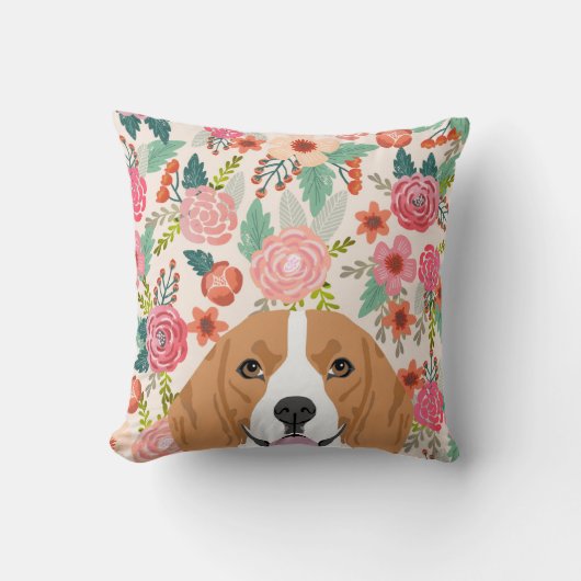 ビーグルの花のぞき犬かわいい犬の枕 クッション (正面)