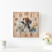 ビーグルまたはフォックスハウンド狩りドッグウッドルック スクエア壁時計 (ホーム)