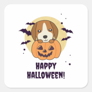 ビーグルインパンプキンスイートドッグスハッピーハローウィン スクエアシール