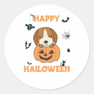 ビーグルインパンプキンスイートドッグスハッピーハローウィン ラウンドシール