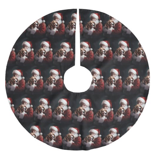 ビーグルウィズサンタクロースフェスティバルクリスマス ブラッシュドポリエステルツリースカート (正面)