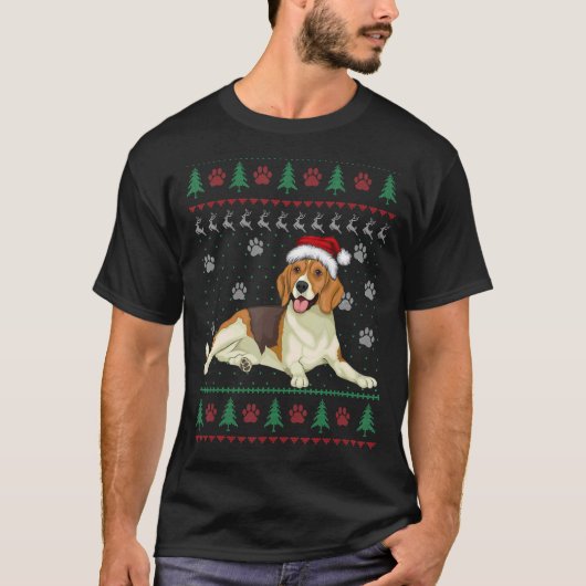 ビーグルキャトルクリスマス醜いセーター犬クリスマス1 Tシャツ (正面)