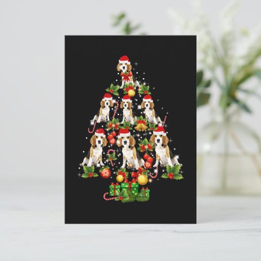 ビーグルクリスマスツリービーグルドッグラブクリスマスギフト 出欠カード (スタンド正面)