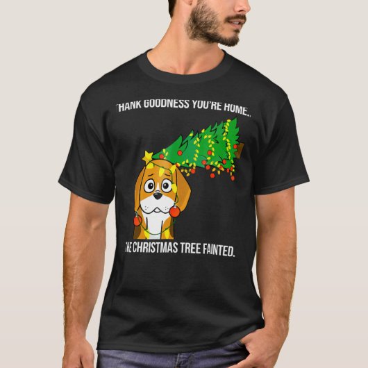 ビーグルクリスマスツリー気絶した犬 Tシャツ (正面)