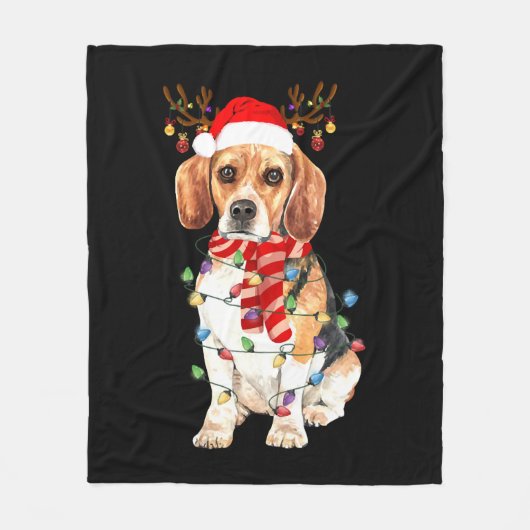 ビーグルクリスマスティートナディクリスマスライト フリースブランケット (正面)