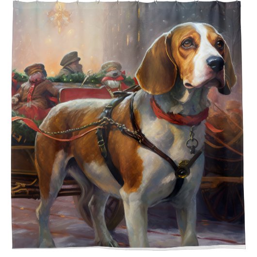 ビーグルクリスマスフェスティバルシーズン シャワーカーテン (正面)