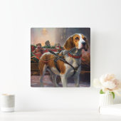 ビーグルクリスマスフェスティバルシーズン スクエア壁時計 (ホーム)