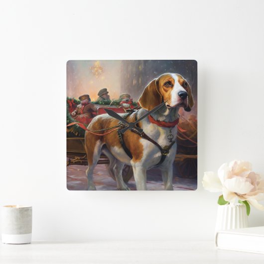 ビーグルクリスマスフェスティバルシーズン スクエア壁時計 (ホーム)