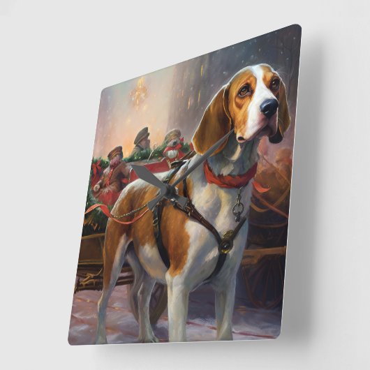 ビーグルクリスマスフェスティバルシーズン スクエア壁時計 (傾斜)