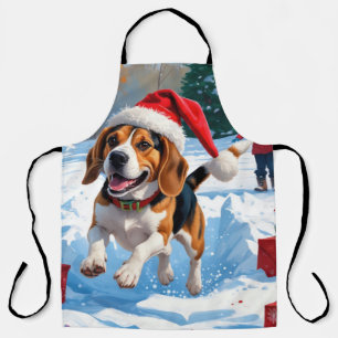 ビーグルクリスマスフェスティバルスノーシーン エプロン