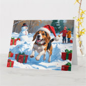 ビーグルクリスマスフェスティバルスノーシーン カード (黄色い花)
