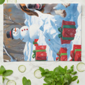 ビーグルクリスマスフェスティバルスノーシーン キッチンタオル (折り畳み)