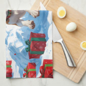 ビーグルクリスマスフェスティバルスノーシーン キッチンタオル (四つ折り)