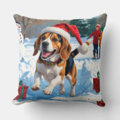ビーグルクリスマスフェスティバルスノーシーン クッション (正面)
