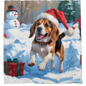 ビーグルクリスマスフェスティバルスノーシーン シャワーカーテン (正面)