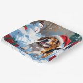 ビーグルクリスマスフェスティバルスノーシーン ペーパープレート (傾斜あり)