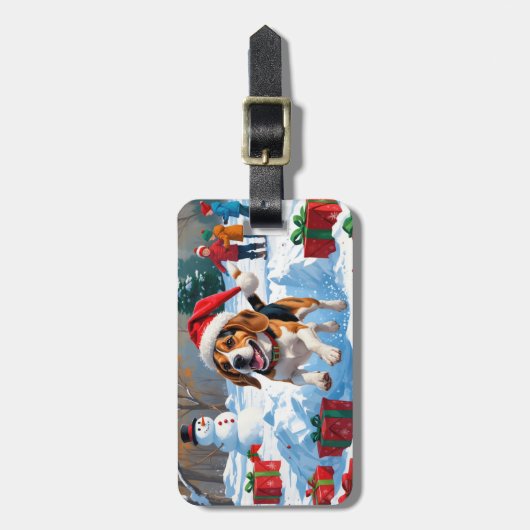 ビーグルクリスマスフェスティバルスノーシーン ラゲッジタグ (正面縦)
