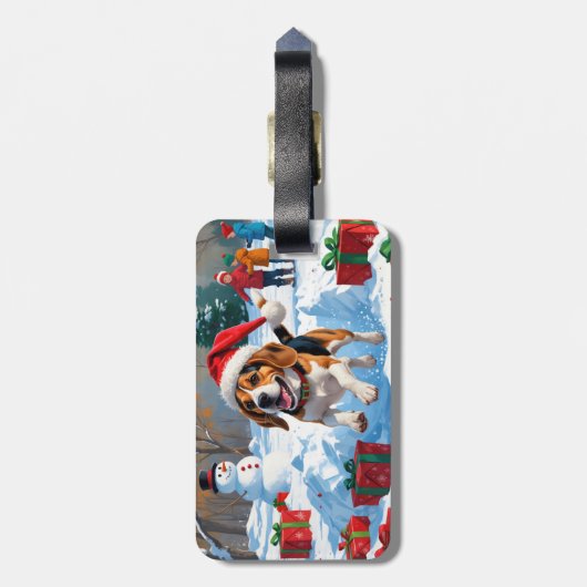 ビーグルクリスマスフェスティバルスノーシーン ラゲッジタグ (裏面縦)