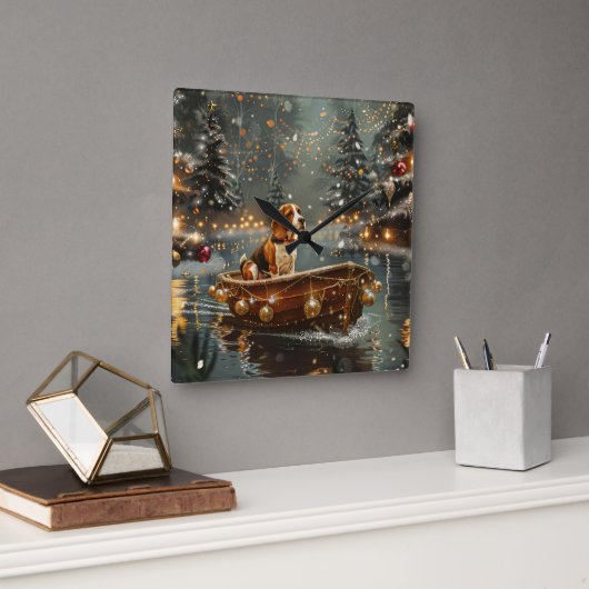 ビーグルクリスマスフェスティバル航海 スクエア壁時計 (オフィス)