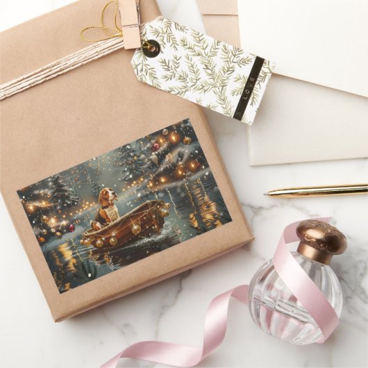 ビーグルクリスマスフェスティバル航海 長方形シール (ギフト)