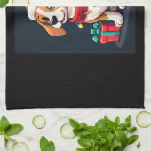 ビーグルクリスマス照明サンタビーグルドグクリスマスタ キッチンタオル (折り畳み)