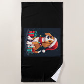 ビーグルクリスマス照明サンタビーグルドグクリスマスタ ビーチタオル (正面)