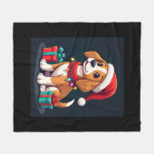ビーグルクリスマス照明サンタビーグルドグクリスマスタ フリースブランケット (正面(横))