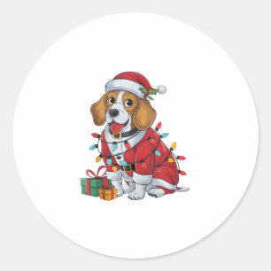 ビーグルクリスマス照明サンタビーグルドッグクリスマス ラウンドシール