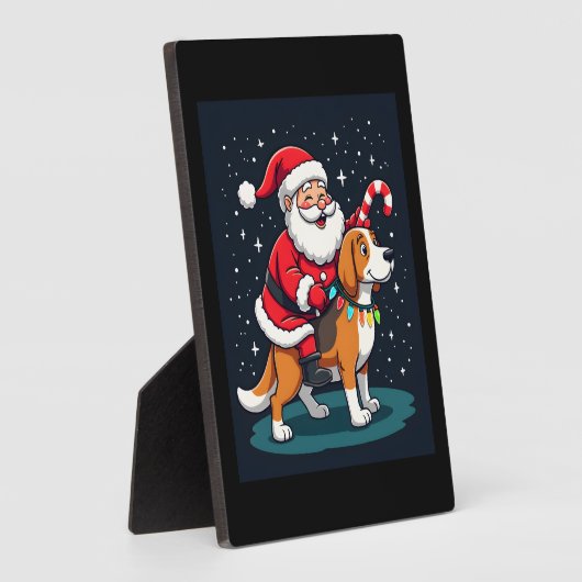 ビーグルクリスマス照明サンタライディングビーグルドッグクリス フォトプラーク (側面)