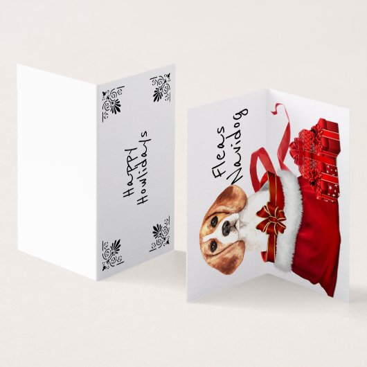 ビーグルクリスマス犬がサンタサックに入り、DIYの願いを込めて (内部&外部)