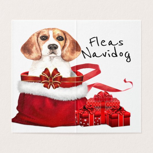 ビーグルクリスマス犬がサンタサックに入り、DIYの願いを込めて (内部フラット)