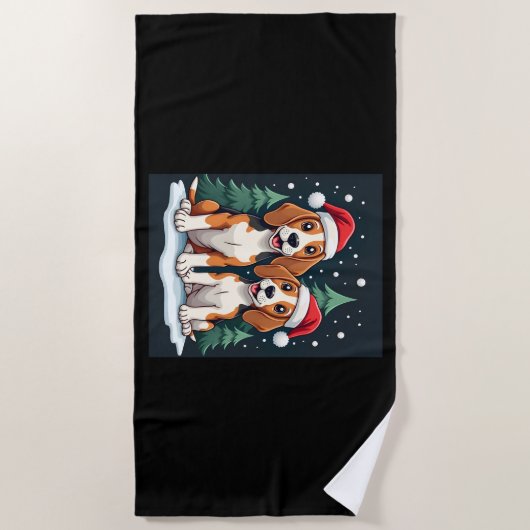 ビーグルクリスマス犬のオーナークリスマスホリデーパジャマロン ビーチタオル (正面)