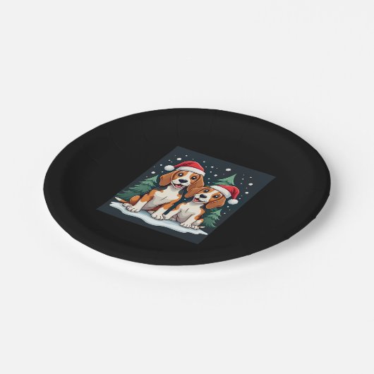 ビーグルクリスマス犬のオーナークリスマスホリデーパジャマロン ペーパープレート (アングル)