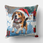 ビーグルクリスマス祭り雪景色 クッション (裏面)
