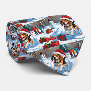 ビーグルクリスマス祭り雪景色 ネクタイ